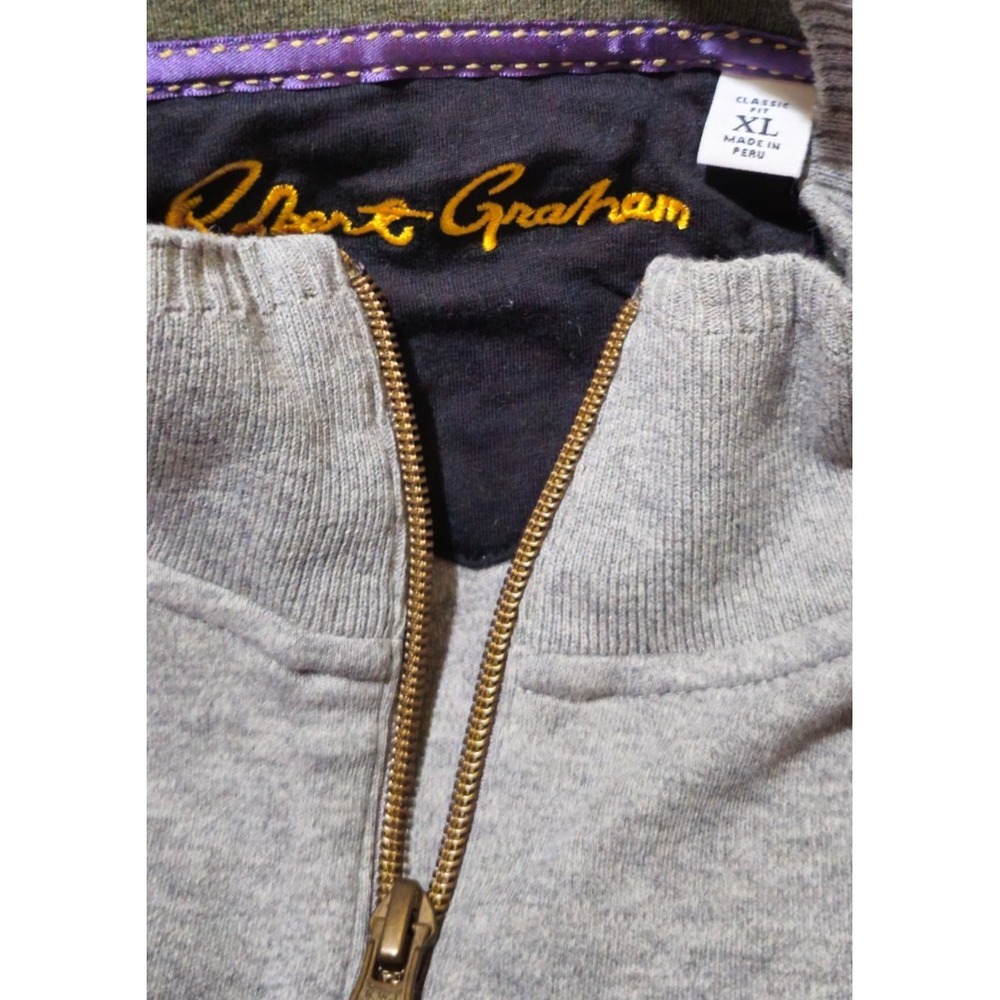 Robert Graham Men XL Gray 1/4 Zip Pullover Sweatshirt Long Sleeve Cotton - Picture 2 of 6